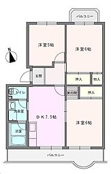 シャトーブラン村田ビル1号棟 3DKの間取図画像