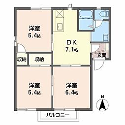 フレグランスセブンB 3DKの間取図画像