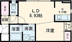 楽家 1Kの間取図画像