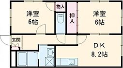 オーベルジュ紫竹山 2DKの間取図画像