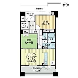 サーパスシティ城西桜通り 2LDKの間取図画像