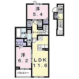 寝屋川市新家1丁目アパート 2LDKの間取図画像