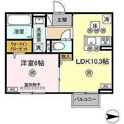 倉敷市浜ノ茶屋1丁目アパート 1LDKの間取図画像