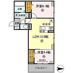 倉敷市浜ノ茶屋1丁目アパート 2LDKの間取図画像