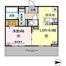 倉敷市浜ノ茶屋1丁目アパート 1LDKの間取図画像