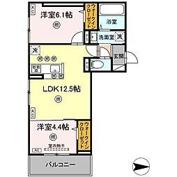 倉敷市浜ノ茶屋1丁目アパート 2LDKの間取図画像