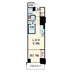 アーバネックス谷町四丁目 1LDKの間取図画像