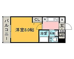 アンピール唐人町 1Kの間取図画像