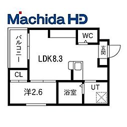 富田林市若松町5丁目アパート 1LDKの間取図画像