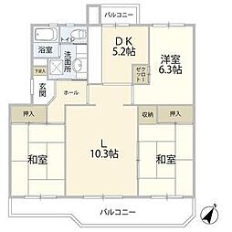 厚木毛利台ハイツ7号棟 3LDKの間取図画像