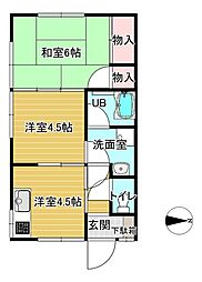 広田ハイツ1 2DKの間取図画像