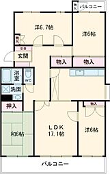 鈴蘭泉台第1住宅1号棟 4LDKの間取図画像