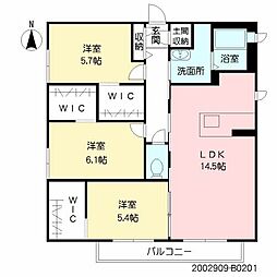アコリエンテB 3LDKの間取図画像