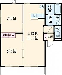 グランディール喜連 2LDKの間取図画像