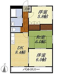 スウィート・ベル 3DKの間取図画像