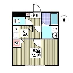KSハイム越谷 1Kの間取図画像