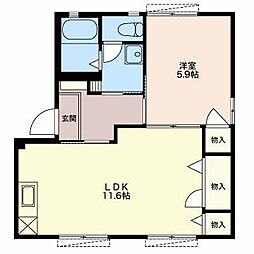 ビ・ハイリンB 1LDKの間取図画像