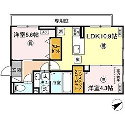 ペルへ尾上 2LDKの間取図画像