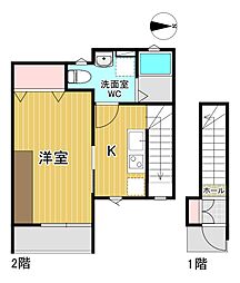 レセナ湊東2 1Kの間取図画像