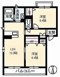 シャーメゾングローリー 2LDKの間取図画像