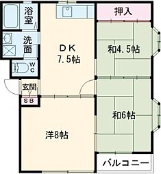 フレグランス高瀬A棟 3DKの間取図画像