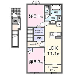 レザンヒル 上の原 2LDKの間取図画像