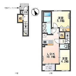 仮)白河市中田新築アパート 2LDKの間取図画像