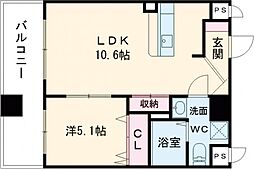 レジディア熊本辛島 1LDKの間取図画像