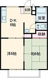 フラワーハイツ砥上 2DKの間取図画像