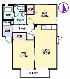 ディアス木の花 2LDKの間取図画像