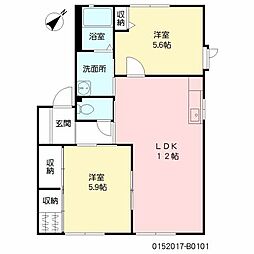メープルガーデン和井田B棟 2LDKの間取図画像