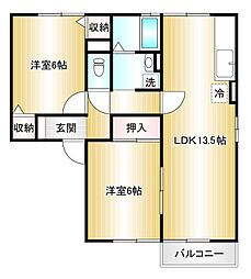 セジュール港南 2LDKの間取図画像