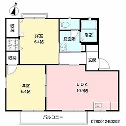 サニーコート本城B 2LDKの間取図画像