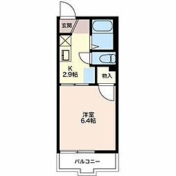 ジュネス御林B 1Kの間取図画像