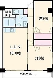 高志ハイツ 2LDKの間取図画像