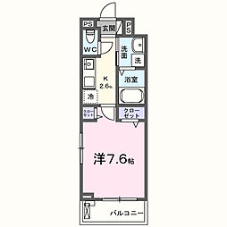 レッドパイン 1Kの間取図画像