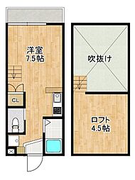 モダンニシヤマB ワンルームの間取図画像