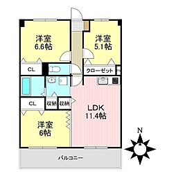 ジュネスホワイト 3LDKの間取図画像