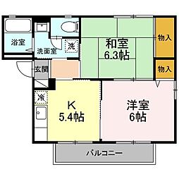 ガーデンコートC棟 2Kの間取図画像