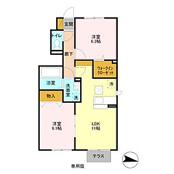 カサヴェール1 2LDKの間取図画像
