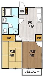 ライズパレス・光風台 2DKの間取図画像