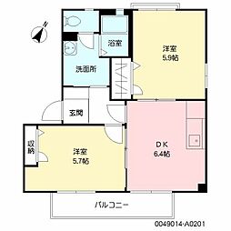 クレスト望1 2DKの間取図画像