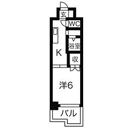 サンピアオカヤス 1Kの間取図画像