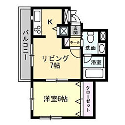 メルローズコート 1LDKの間取図画像