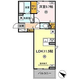 ベルイール B棟 1LDKの間取図画像