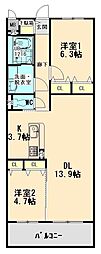 グランドール 2LDKの間取図画像