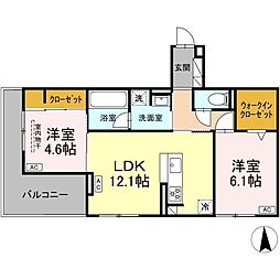 D-crinum川島田 2LDKの間取図画像