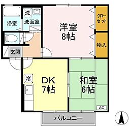 セジュール北内 2DKの間取図画像