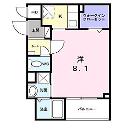 CRETA(クレタ)扇 1Kの間取図画像
