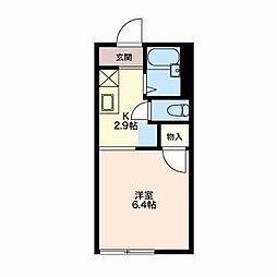 リバーサイドジュネスB 1Kの間取図画像